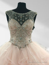 Prom Ball Gown See Through Neck Tulle Light Pink Quinceanera Dresses